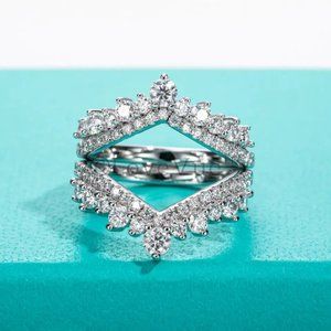 Elegant Diamond Moissanite Chevron Ring Band Enhancer